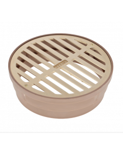 NDS 6" Satin Brass Round Grate with Styrene Collar